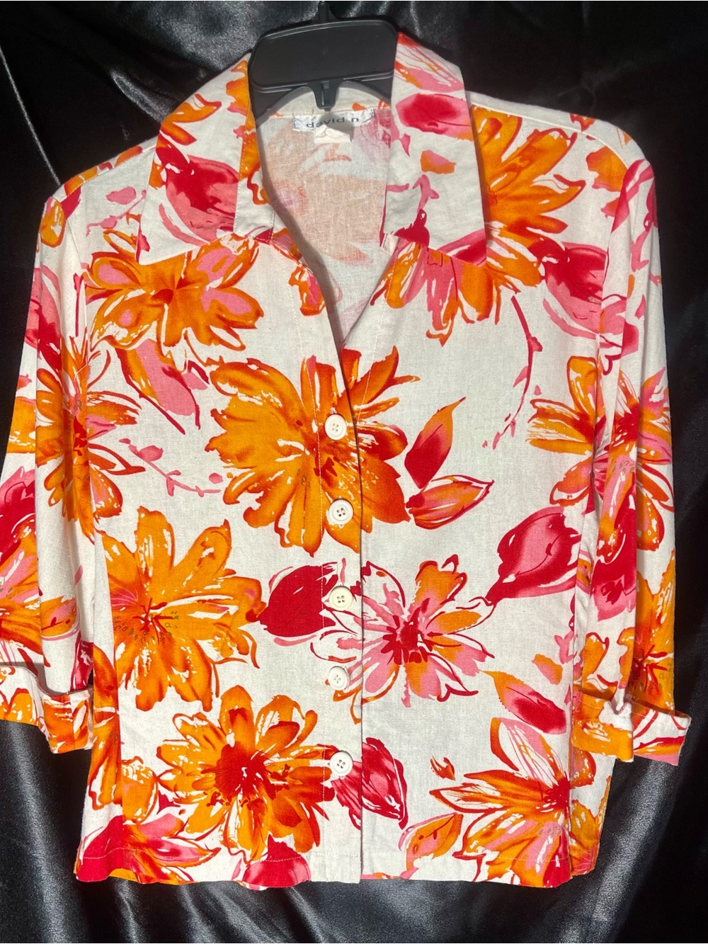 Women's Floral Button-Down Shirt in Orange & Pink